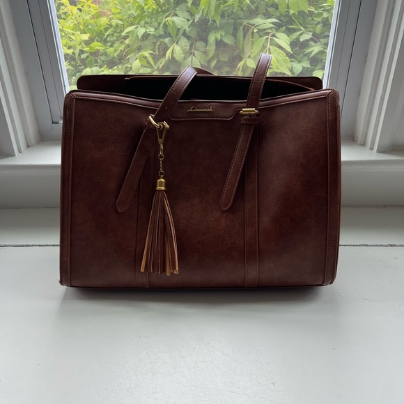 Sophisticated Brown Leather Laptop Bag with Tassel Detail - Picture 1 of 1